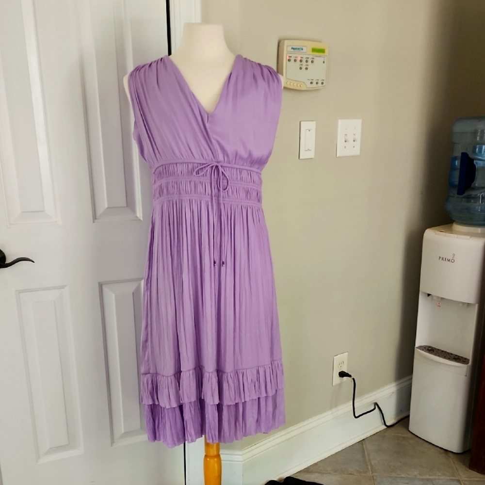 White House Black Market Purple Sleeveless V-Neck Midi Dress. I'm adding topper!